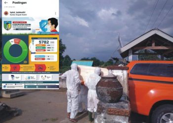 Tim BPBD saat membantu pemakaman pada Sabtu 10 Juli pasien Suspect Probable Covid-19 di TPU Desa Nambaan Kecamatan Ngasem (BPBD Kabupaten Kediri)