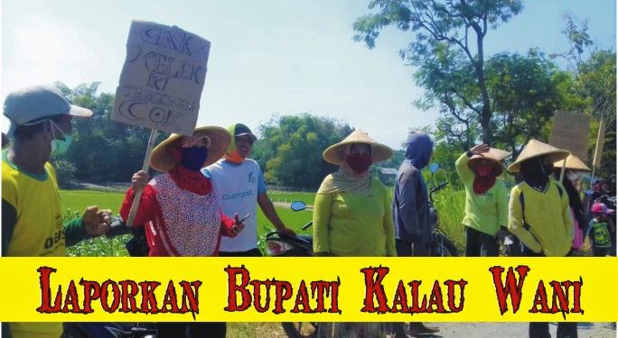 Ratusan petani saat menggelar aksi di lokasi lahan galian (Yusril Ihsan)
