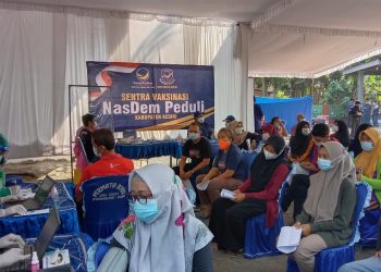 Vaksinasi berlangsung di Halaman Ponpes Mahir Arriyadl (Kintan Kinari Astuti)