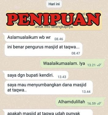 Bukti pesan ditujukan kepada pengurus Masjid At-Taqwa (istimewa)
