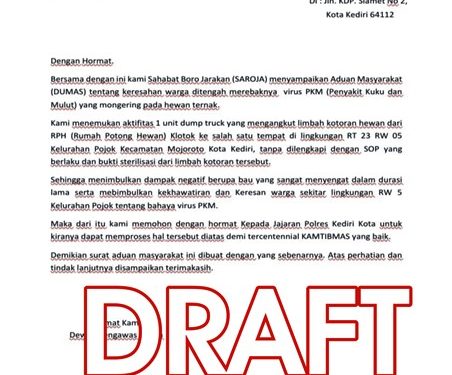 DRAFT surat aduan dibuat LSM Saroja pendampingan warga RW. 05 Kelurahan Pojok (istimewa)