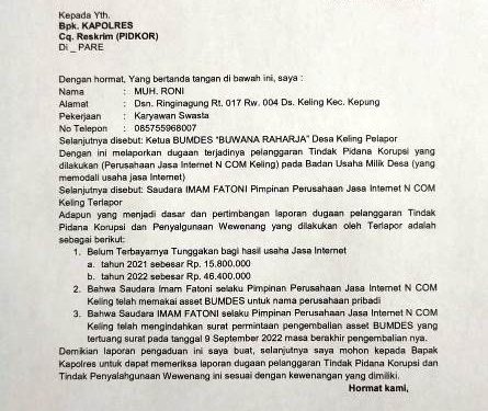 Surat aduan disampaikan ke Polres Kediri (istimewa)