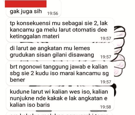 Salah satu bukti chat pembicaraan di group whatApp (istimewa)