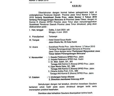 Surat undangan dikeluarkan DPRD Provinsi Jawa Timur (istimewa)