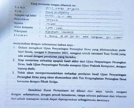 Surat panggilan dikeluarkan Satreskrim kepada peserta ujian perangkat desa (istimewa)