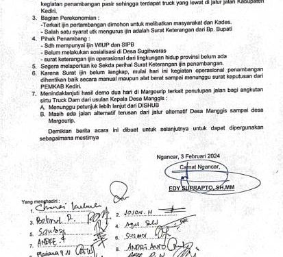 Hasil pertemuan para kades, penambang dan perwakilan sopir dump truk (istimewa)