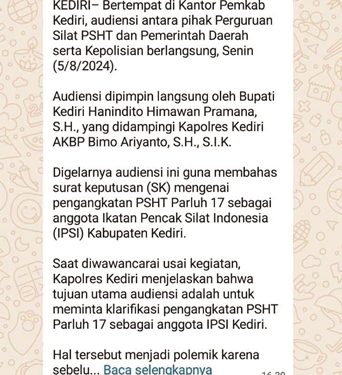 Bukti rilis berita disampaikan melalui group Given Pare (istimewa)