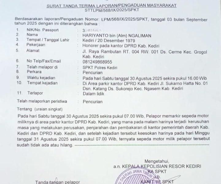 Duka di Gedung DPRD Kabupaten Kediri: Motor Pegawai Honorer Turut Dijarah Duka di Gedung DPRD Kabupaten Kediri: Motor Pegawai Honorer Turut Dijarah