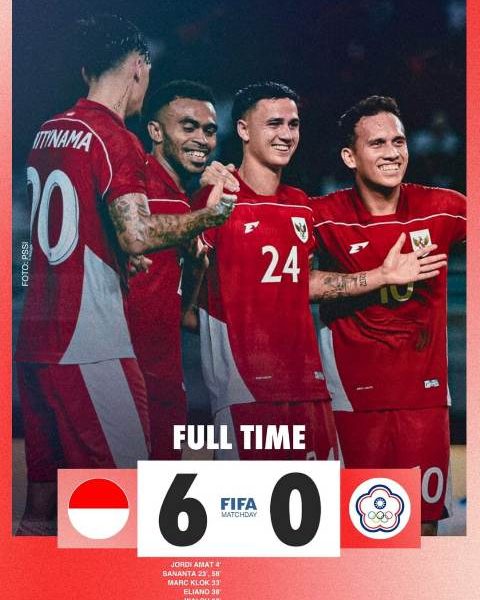 Timnas Indonesia Tampil Perkasa Hajar Chinese Taipei 6–0