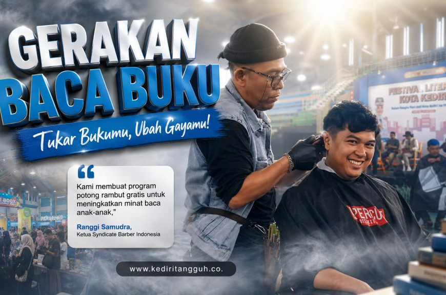Barber Kediri Ajak Warga Tukar Buku demi Potong Rambut Gratis, Berawal dari Keprihatinan Anak SD Belum Bisa Membaca
